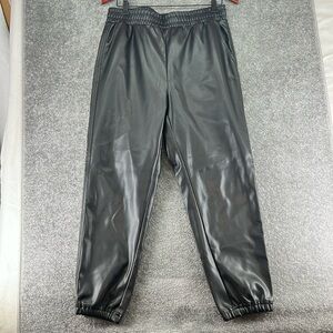 DKNY Pull On Faux Leather Pants Black Womens Size M High Rise Ankle Straight Leg